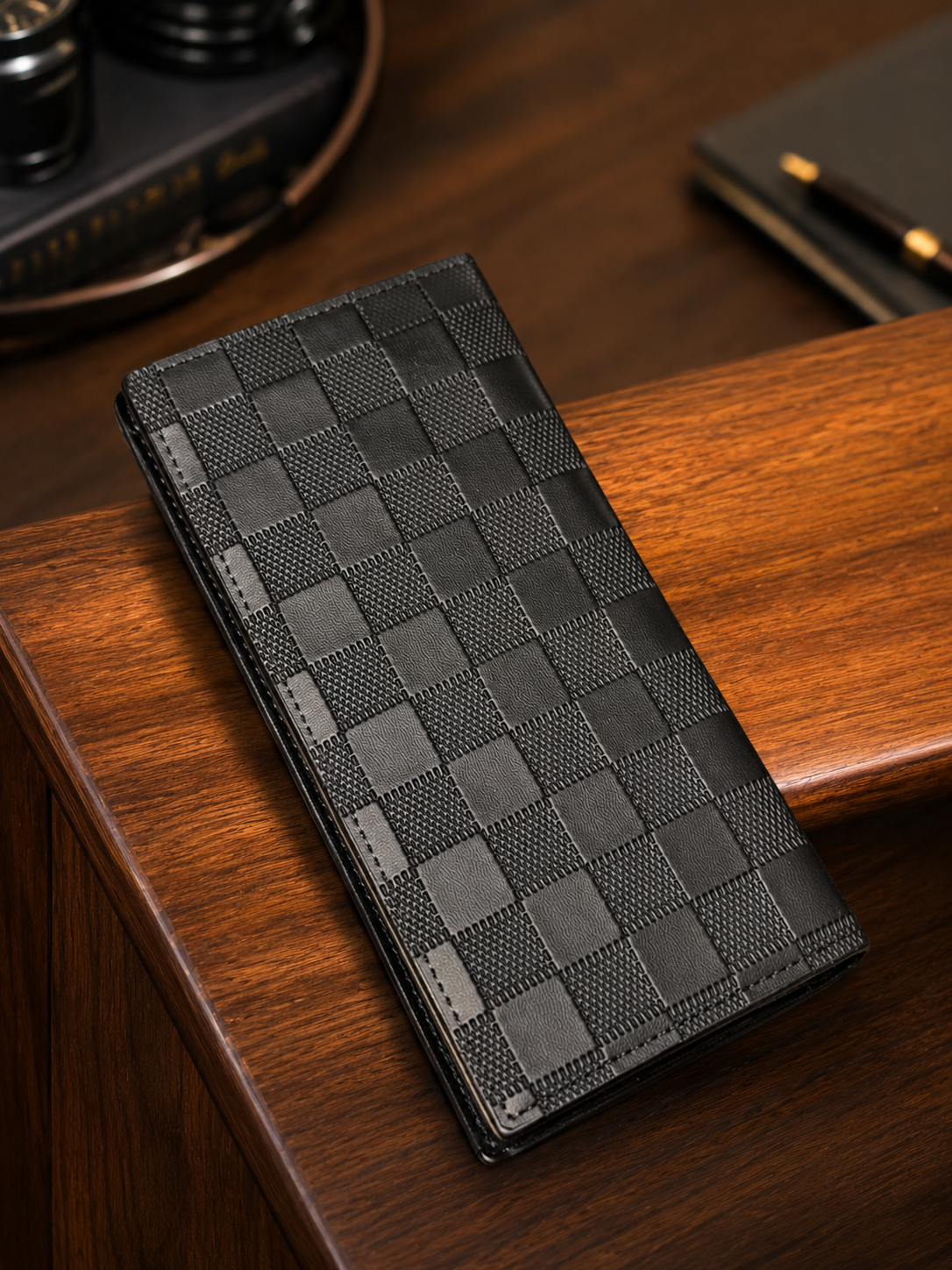 Urban Fold Signature Checkered Long Wallet