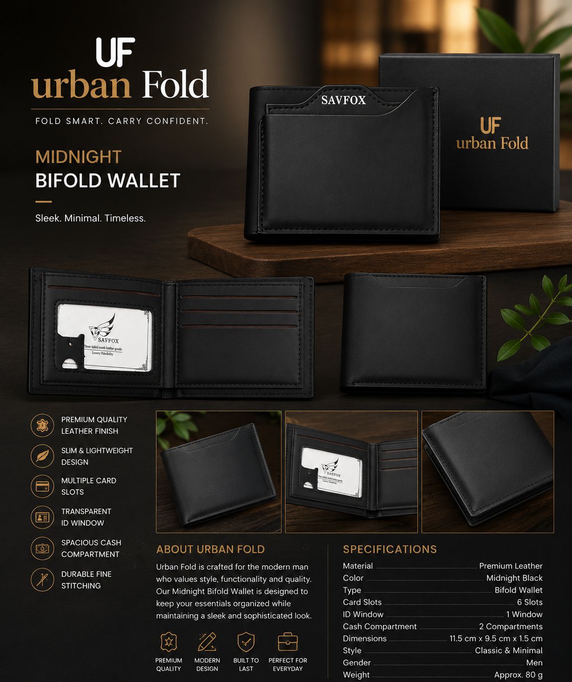 Urban Fold Midnight Black Wallet