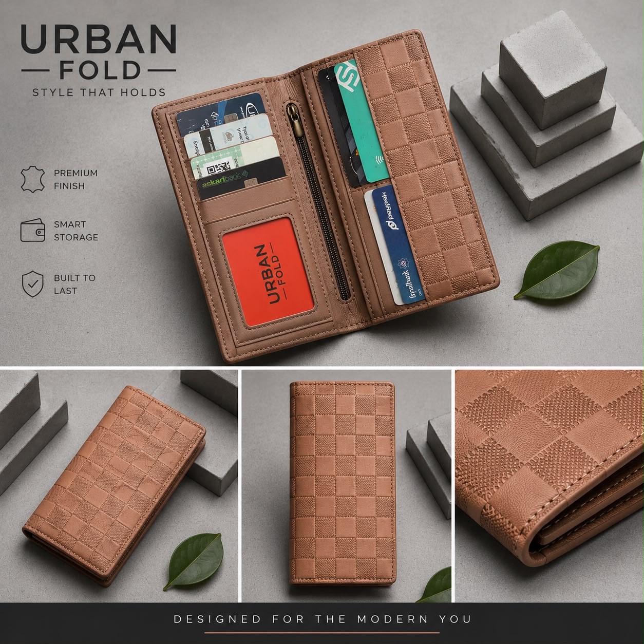 Urban Fold Signature Checkered Long Wallet