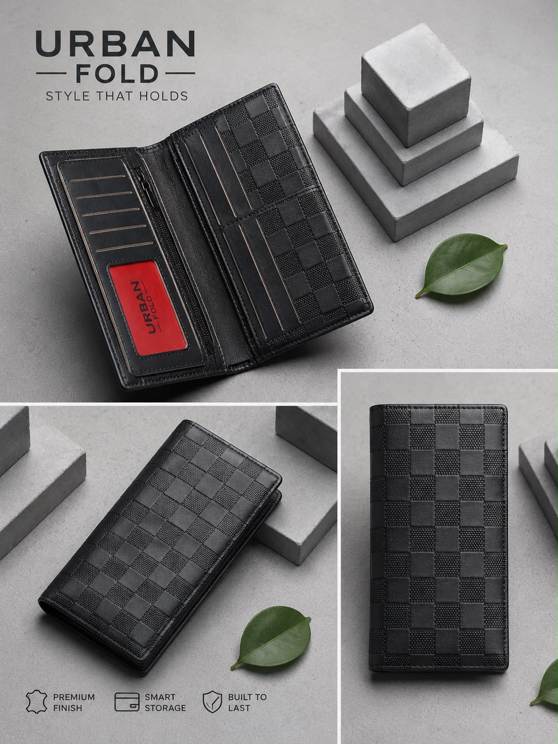 Urban Fold Signature Checkered Long Wallet
