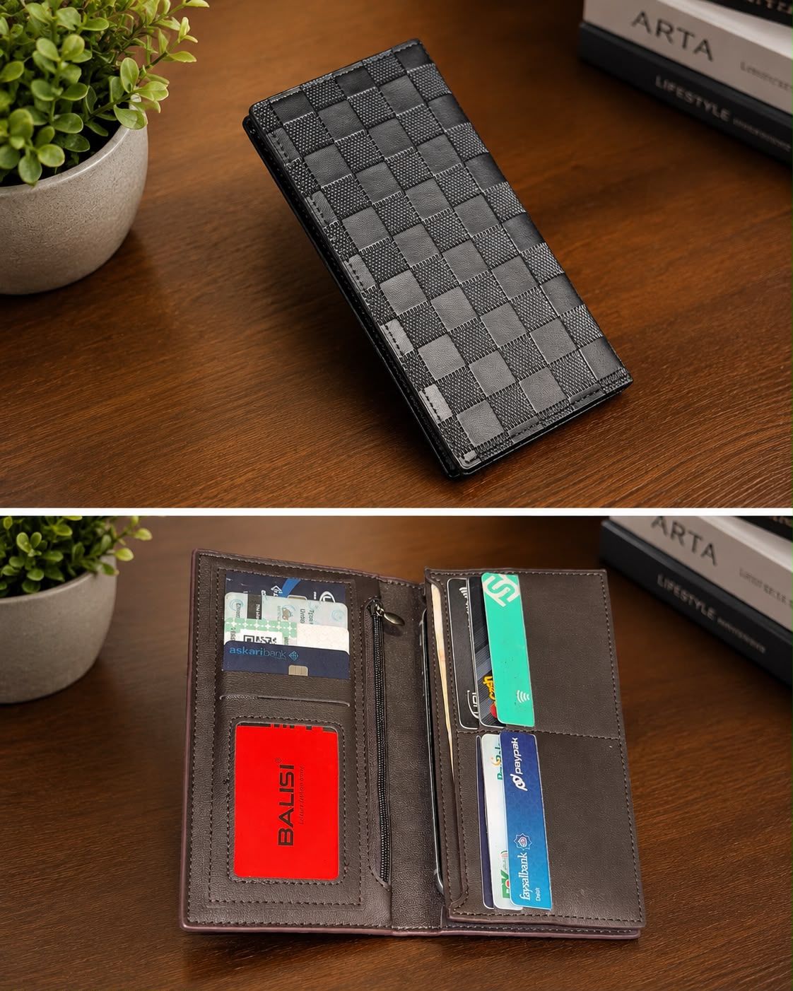 Urban Fold Signature Checkered Long Wallet